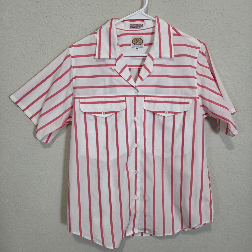 Picket and Post Vintage Short Sleeve Shirt Womens 10 Cotton Blend Striped Button